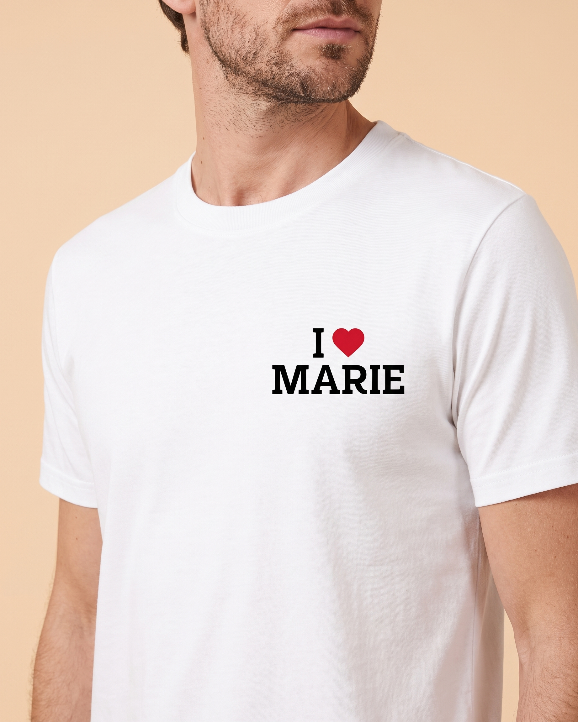 T-shirt I Love personnalisé – portrait & prénom – imprimé en France
