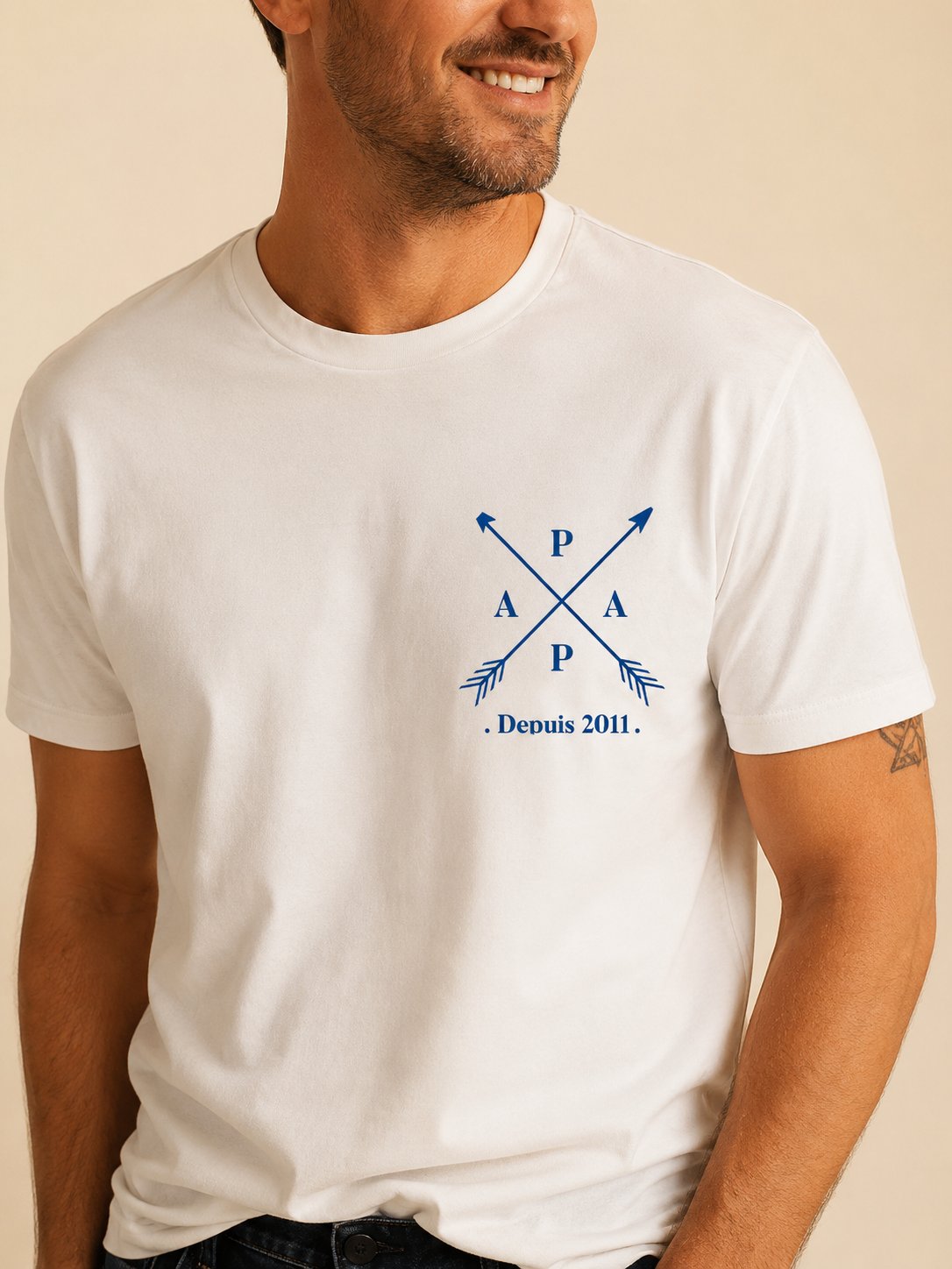 T-shirt Papa Vintage personnalisé date brodé style rétro France — vue 1