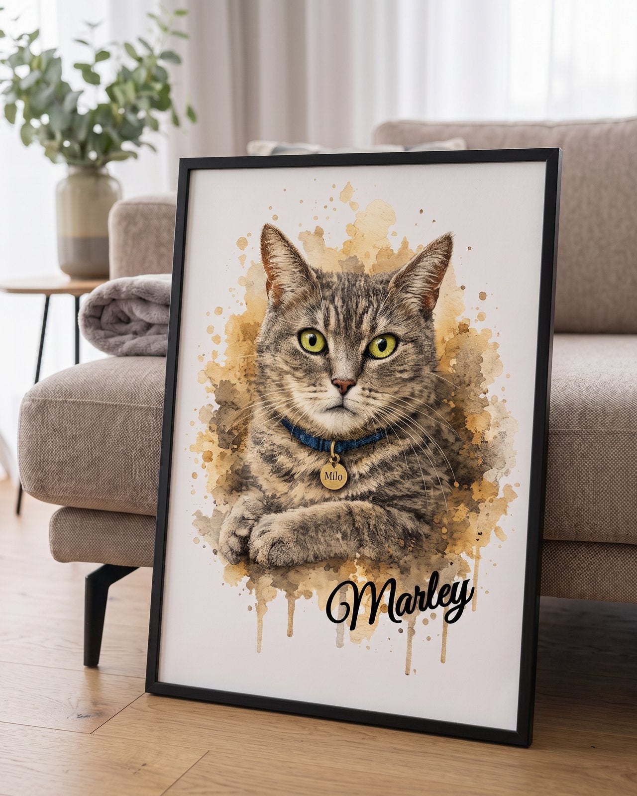 Tableau personnalisé portrait de chat aquarelle — pour les amoureux de chats — vue 1