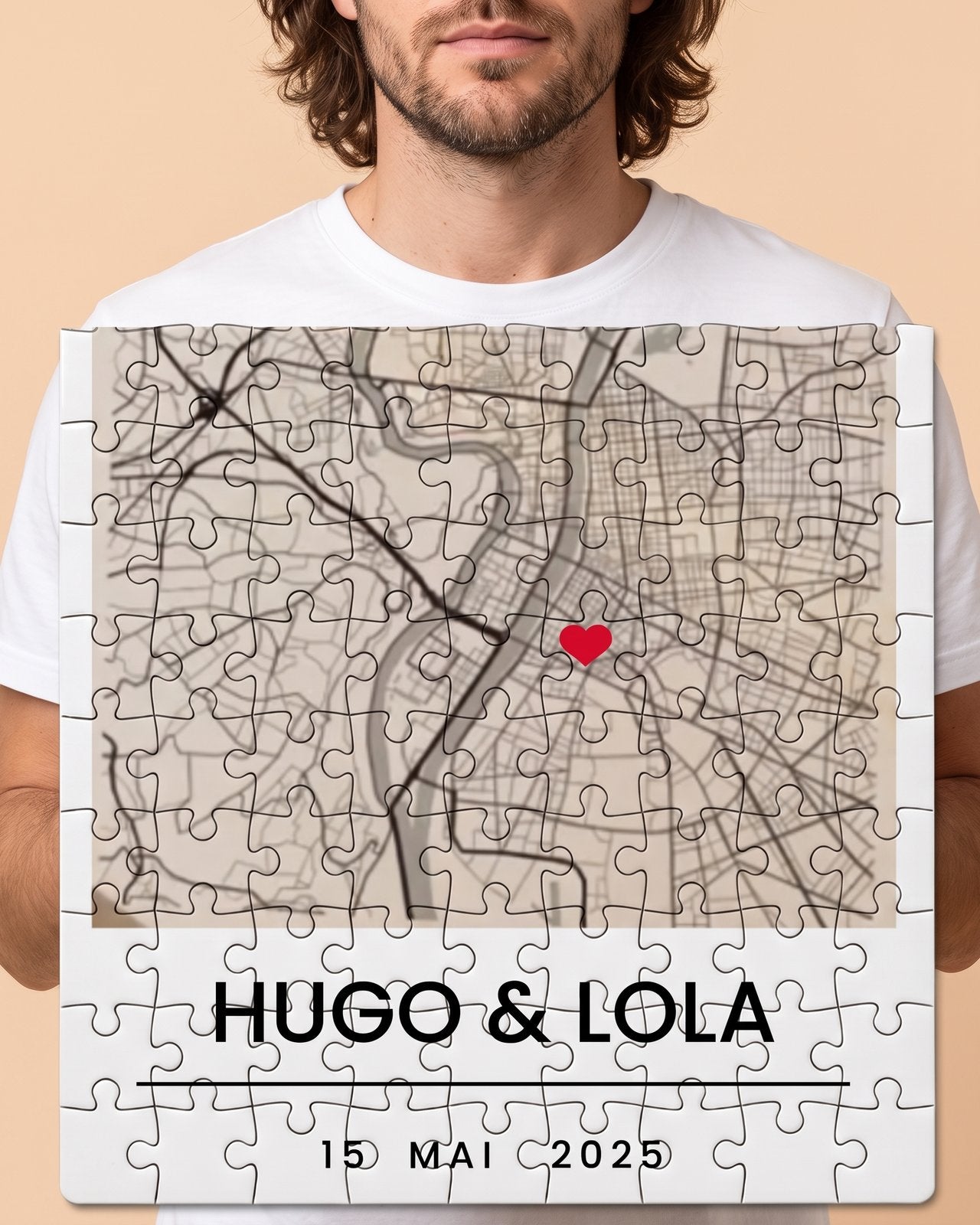 Puzzle personnalisé Carte Lieu de Rencontre Couple — cadeau Saint-Valentin — vue 1