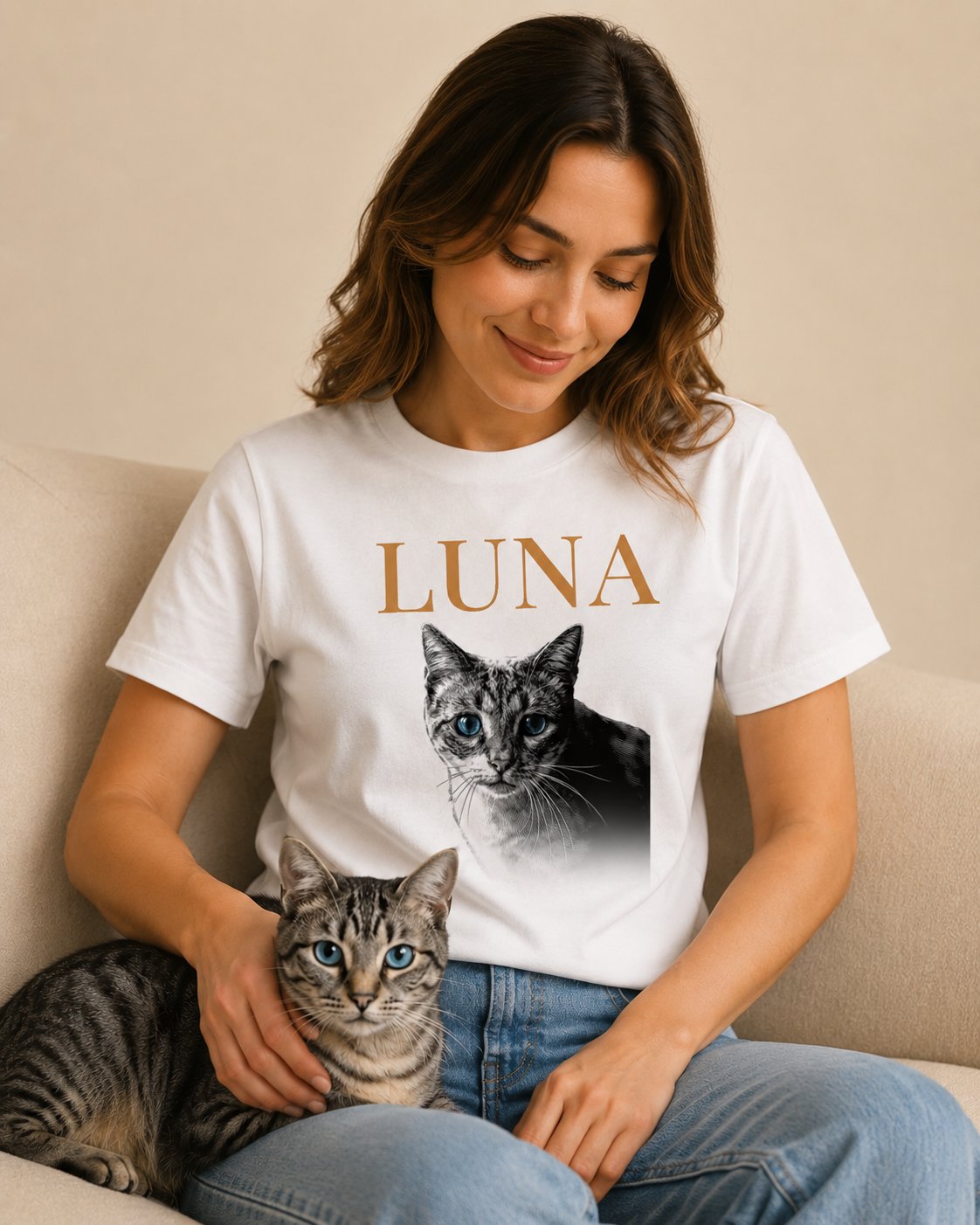 T-shirt personnalisé chat retro - Blanc — vue 1