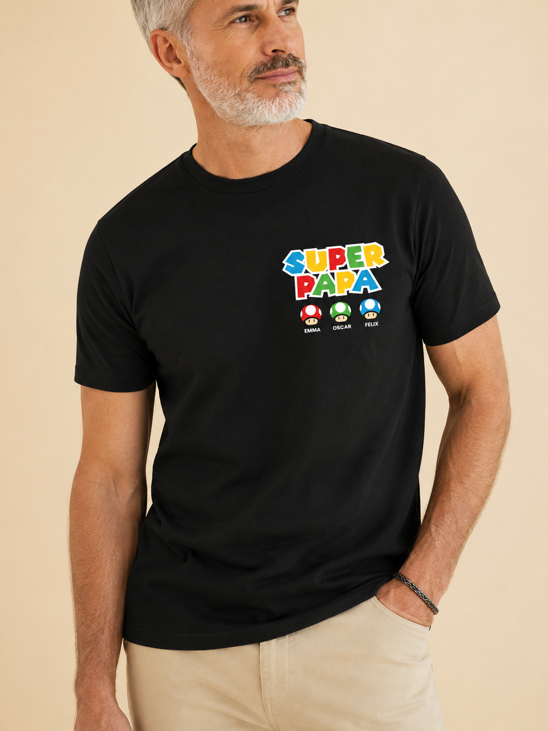 T-shirt papa personnalisé prénom enfants rétro — vue 1
