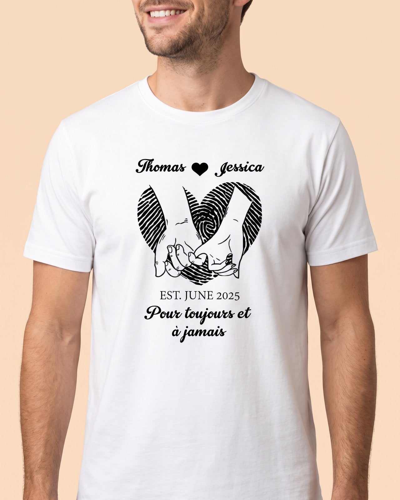 T-shirt couple personnalisé — votre photo & prénoms — vue 1