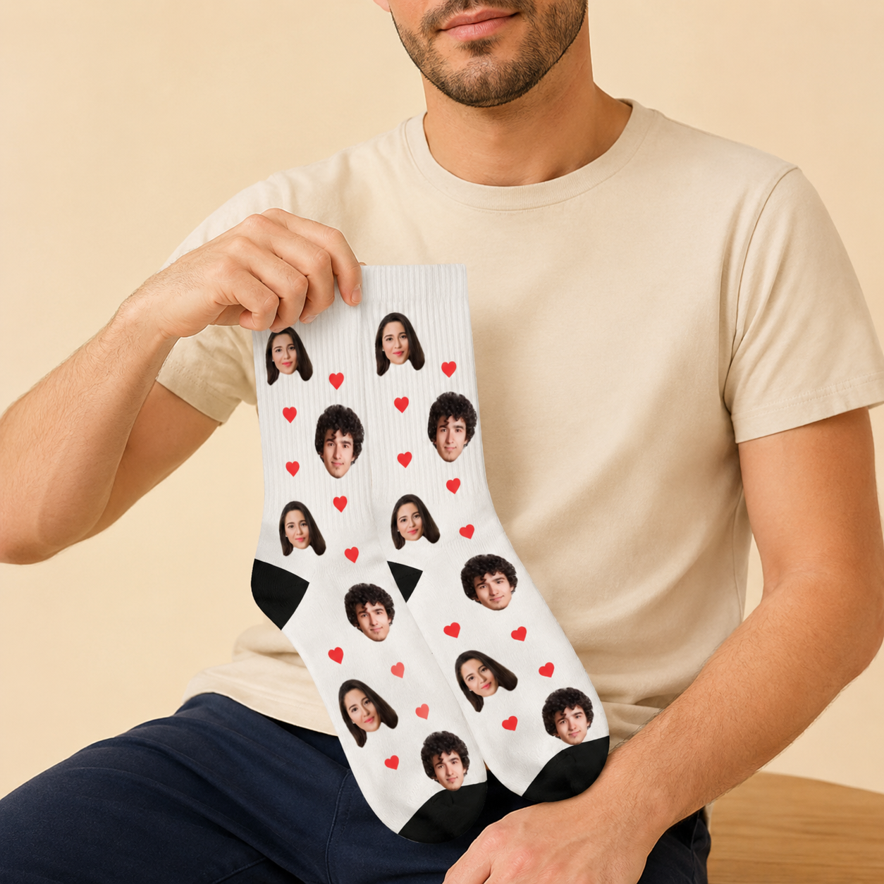 Chaussettes unisexe Couple de visages et picto personnalisés
