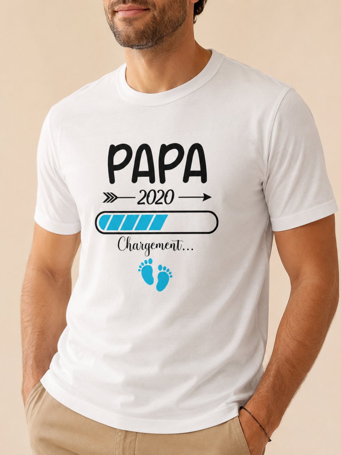 T-shirt Papa Chargement date personnalisé barre progression — vue 1