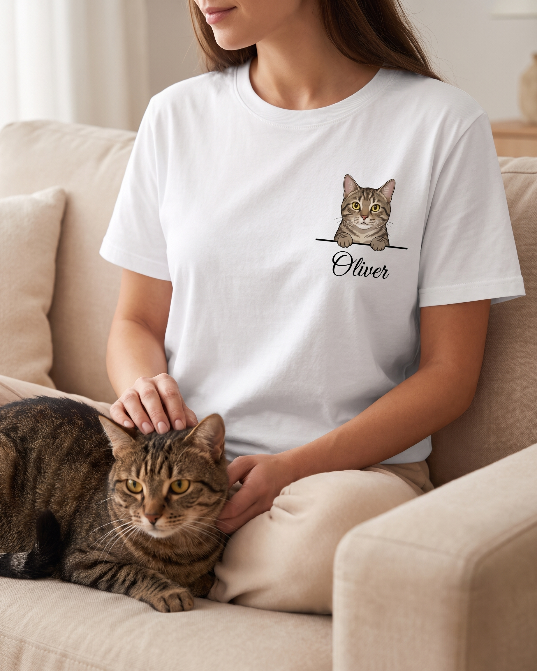 T-shirt personnalisé Chat Cartoon — illustration unique - Rose vintage