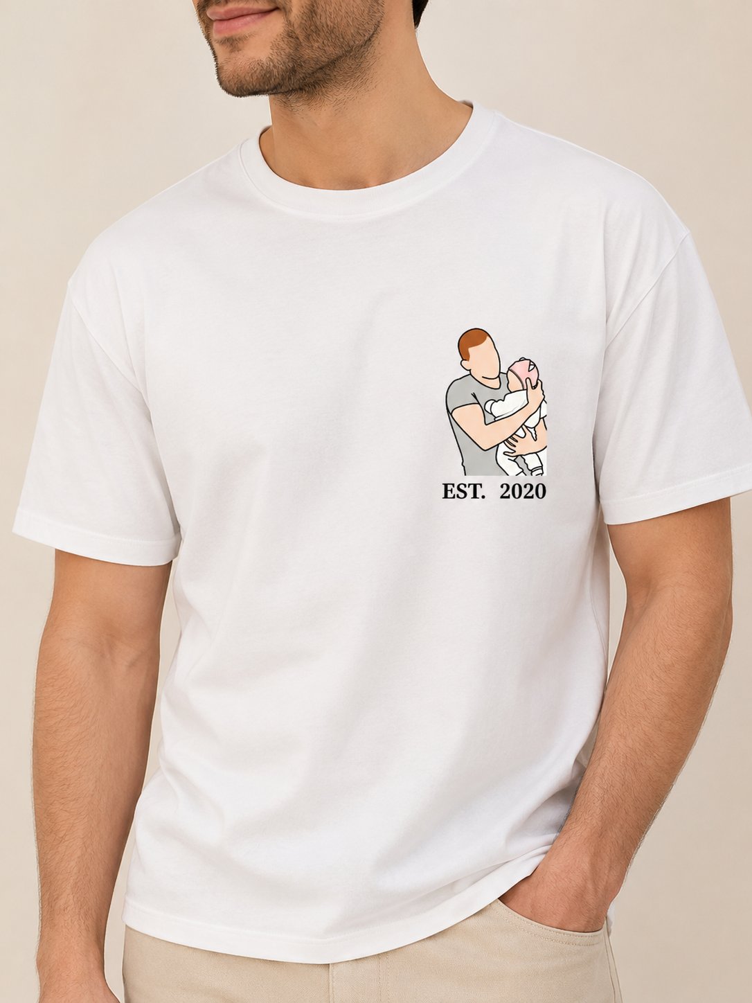 T-shirt Papa Est. Portrait personnalisé date enfants