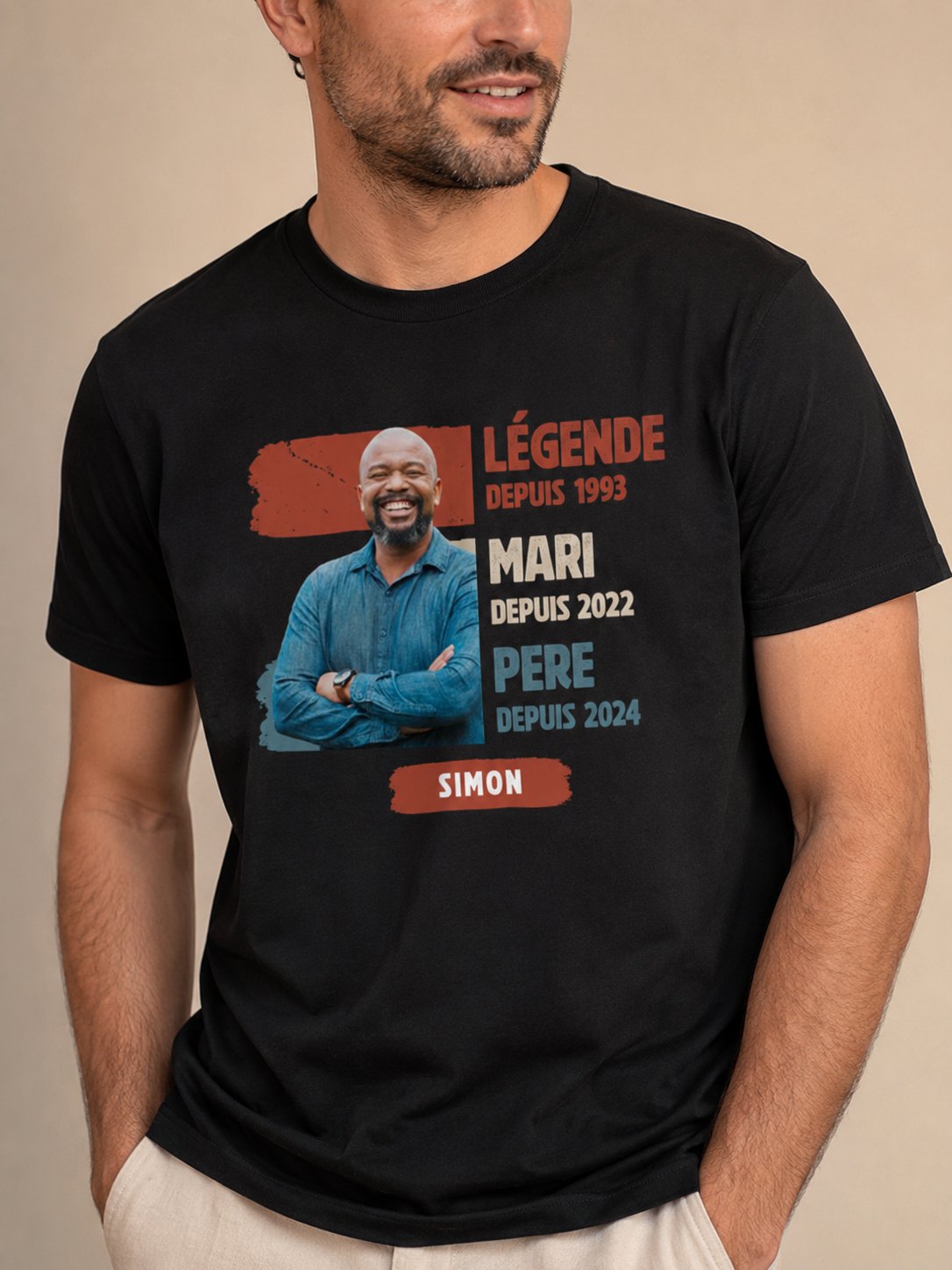 T-shirt Legend Photo Papa personnalisé portrait enfant France — vue 1