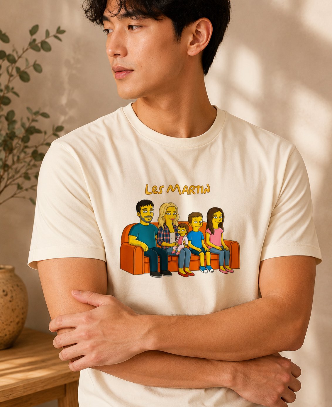 T-shirt Portrait Famille Personnalisé illustré papa enfants — vue 1