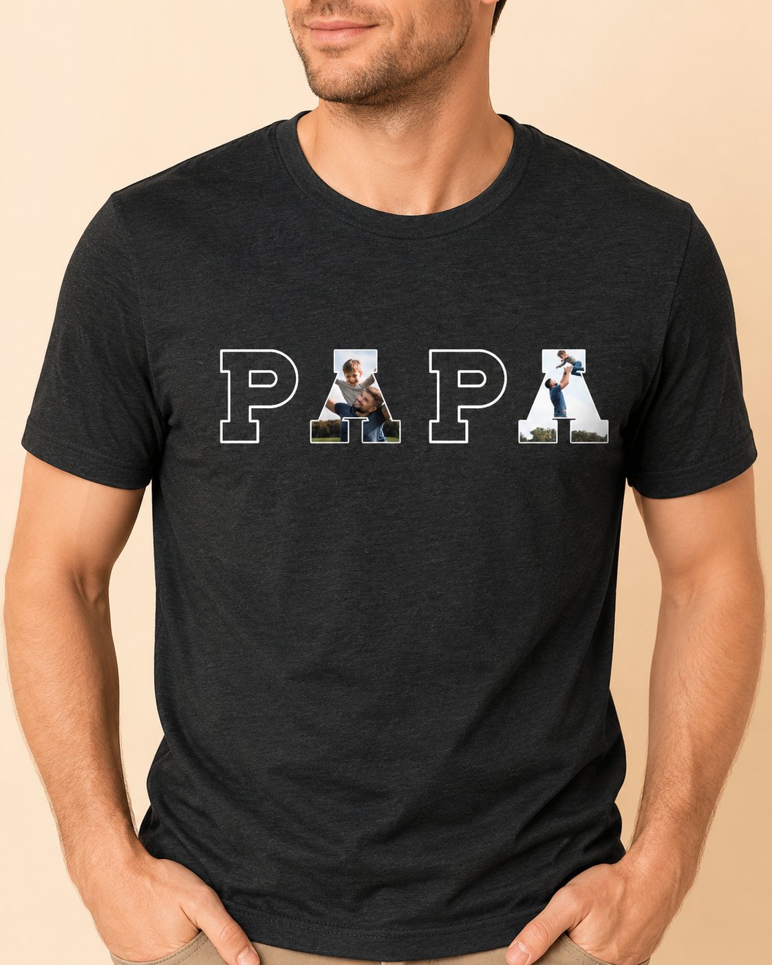 T-shirt PAPA personnalisé photos enfants imprimé France — vue 1