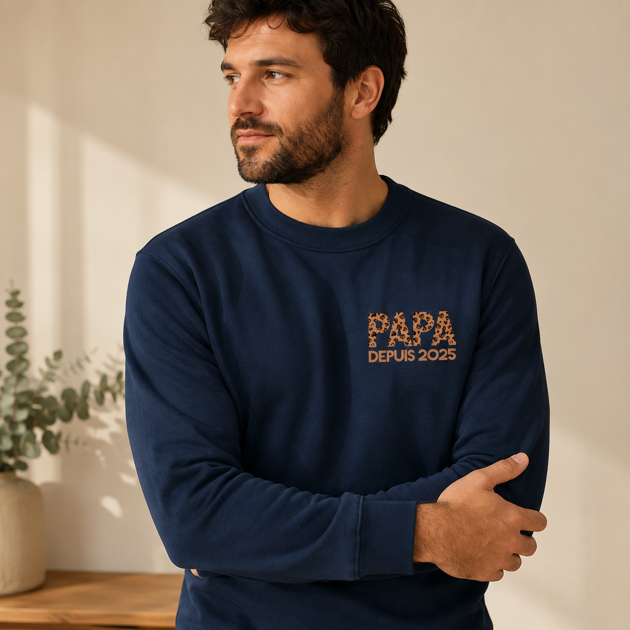 Sweatshirt homme PAPA personnalisé léopard et date