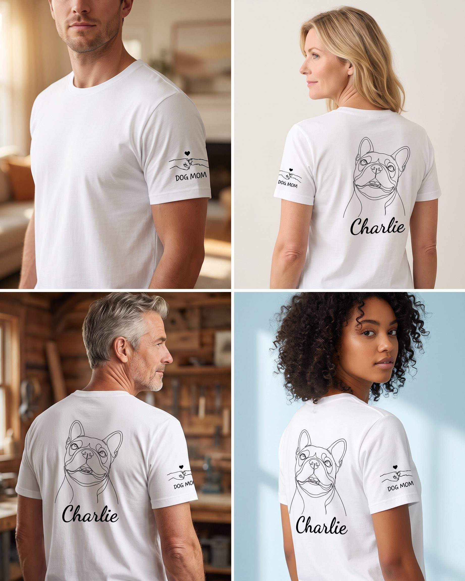 T-shirt personnalisé Dog Mama — impression sur manche - Blanc