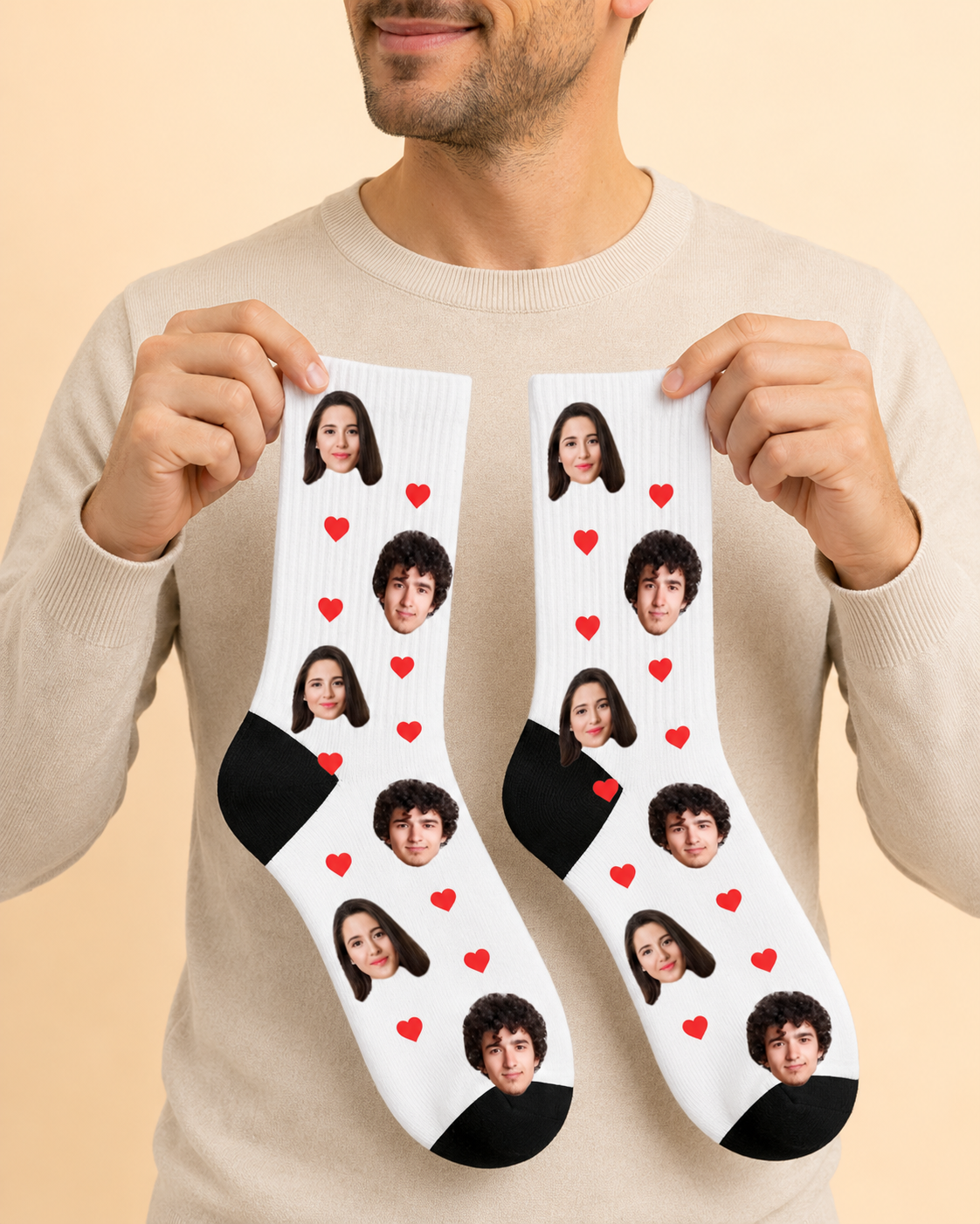 Chaussettes Couple personnalisées visages prénoms unisexe