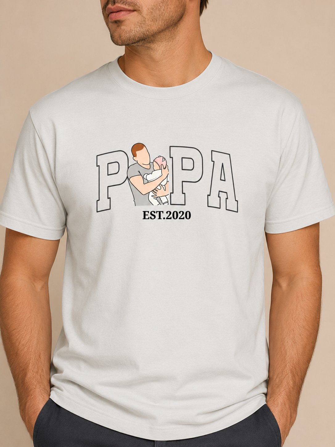 T-shirt Papa Est. personnalisé date brodé France
