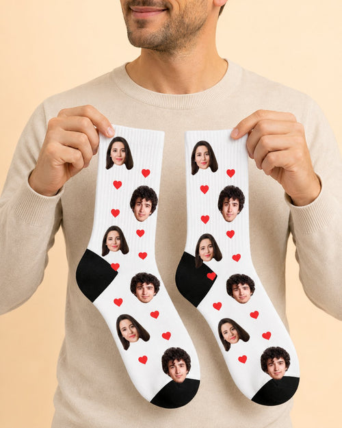 Chaussettes Couple personnalisées visages prénoms unisexe — vue 1