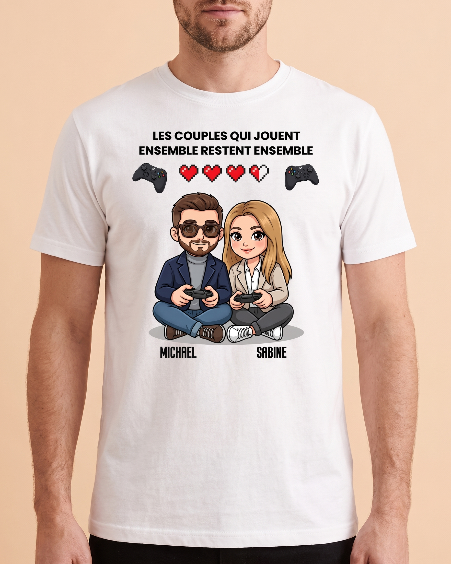 T-shirt couple gamer personnalisé — vos pseudos