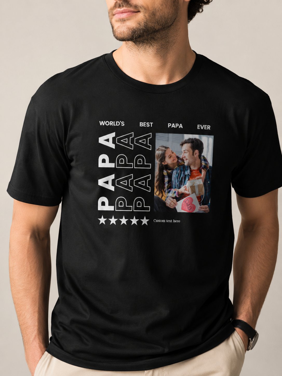 T-shirt World's Best Papa personnalisé photos famille France — vue 1