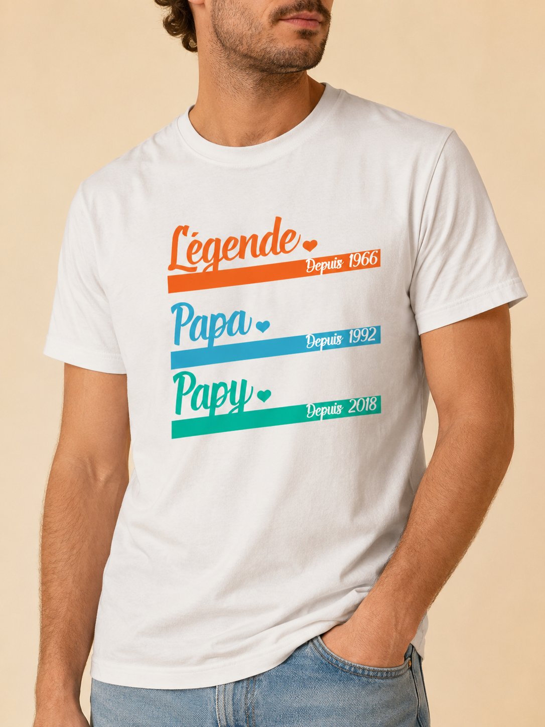 T-shirt Légende Papa Papi personnalisé date 2 générations — vue 1