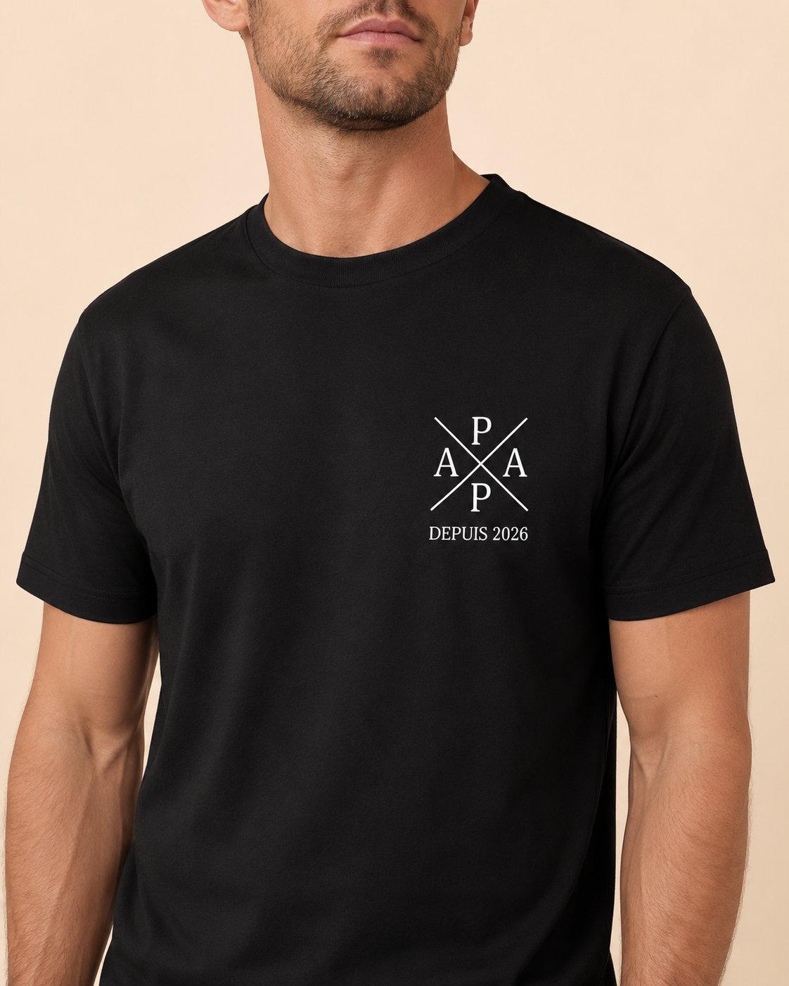 T-shirt Papa depuis date personnalisé prénoms brodé France — vue 1