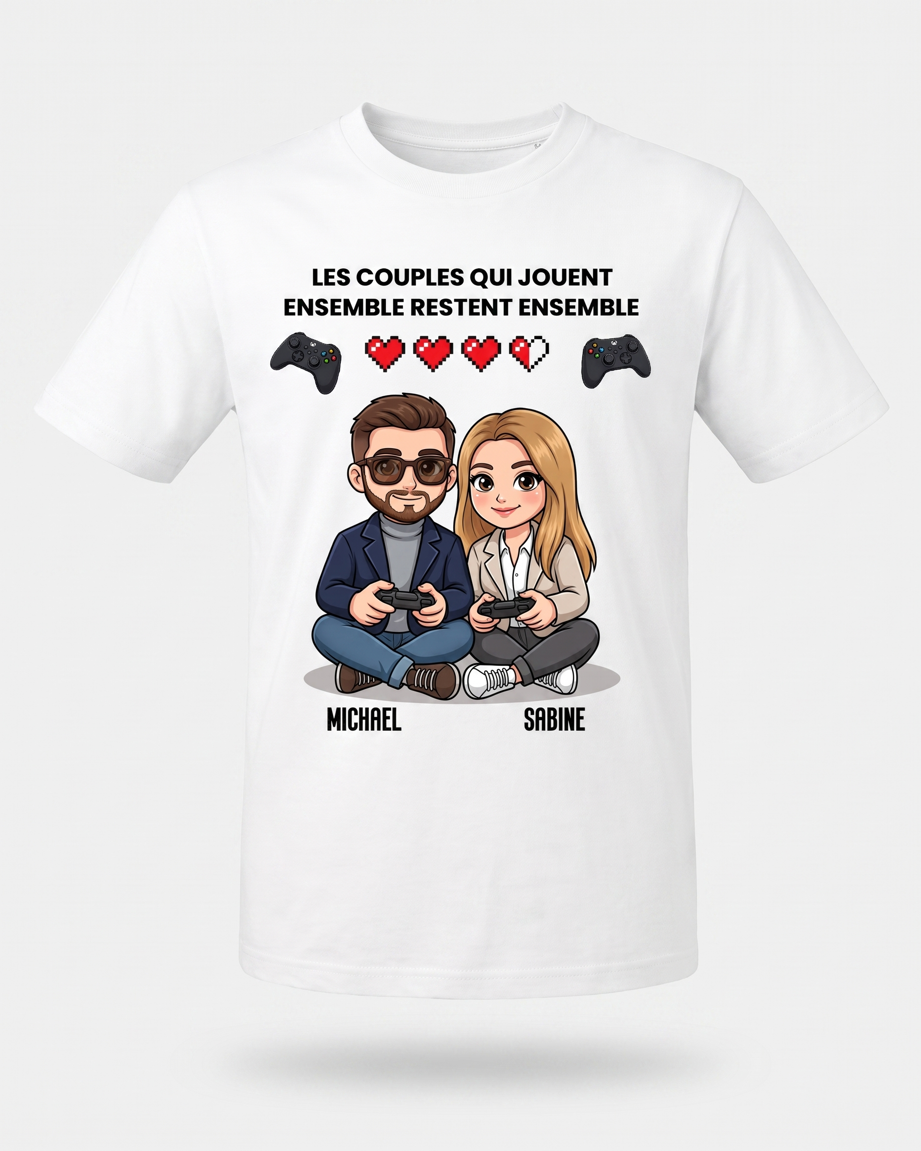 T-shirt couple gamer personnalisé — vos pseudos