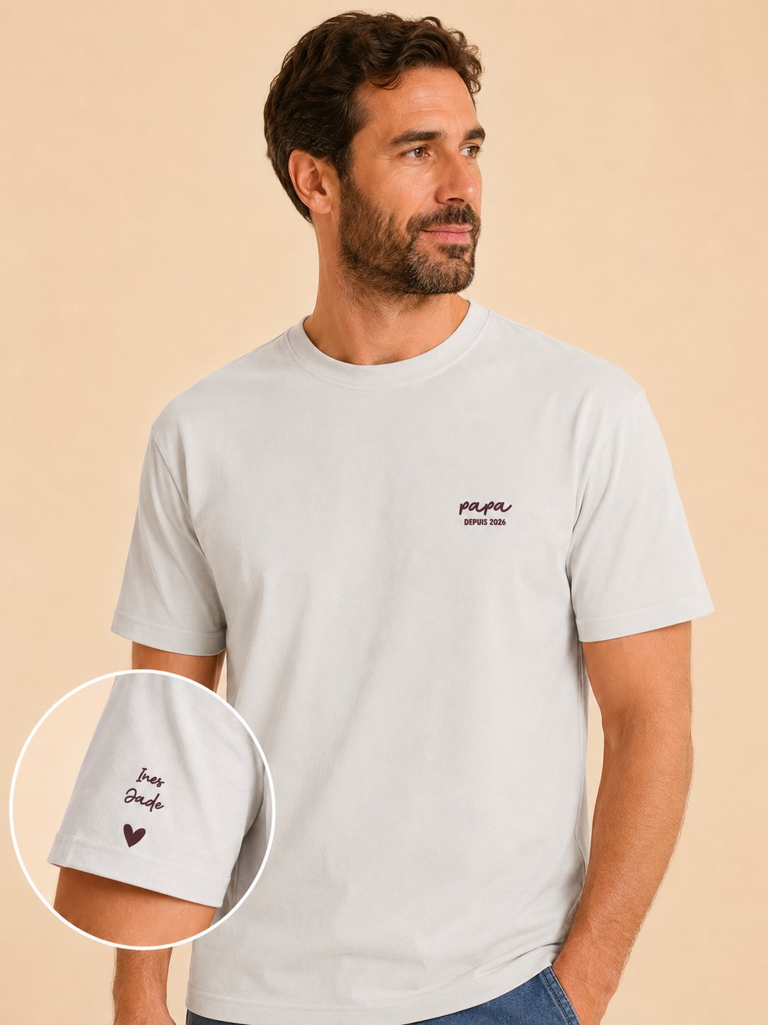 T-shirt papa personnalisé brodé prénom enfants — vue 1