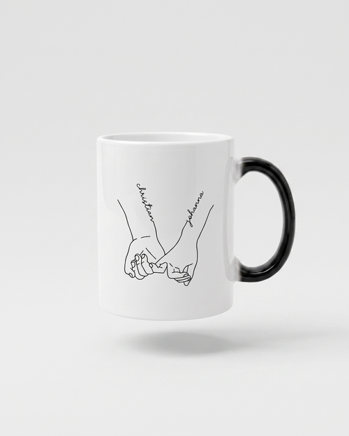 Mug couple personnalisé — mains liées & prénoms