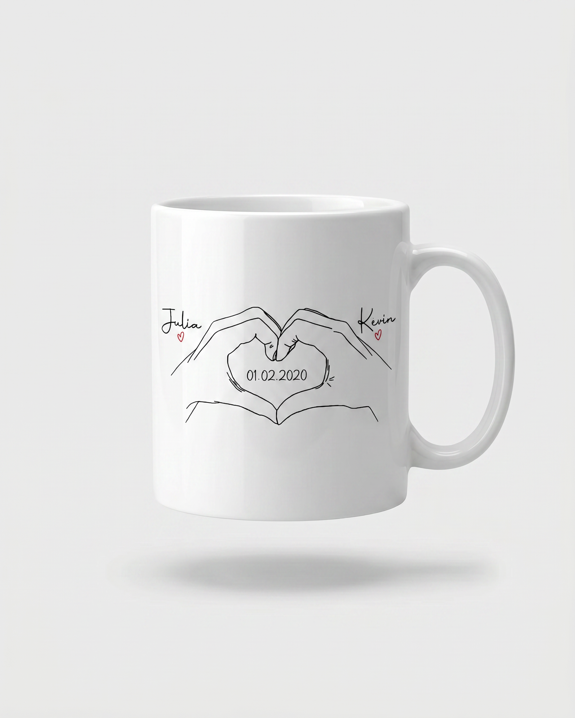 1 Mug Couple - Mains en Cœur - Tasse en Céramique - Idée Cadeau Saint-Valentin Prénom Personnalisable - Amoureux Cœurs Amour · Mug #-1
