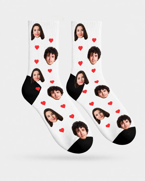 Chaussettes Couple personnalisées visages prénoms unisexe — vue 1 (version précédente)