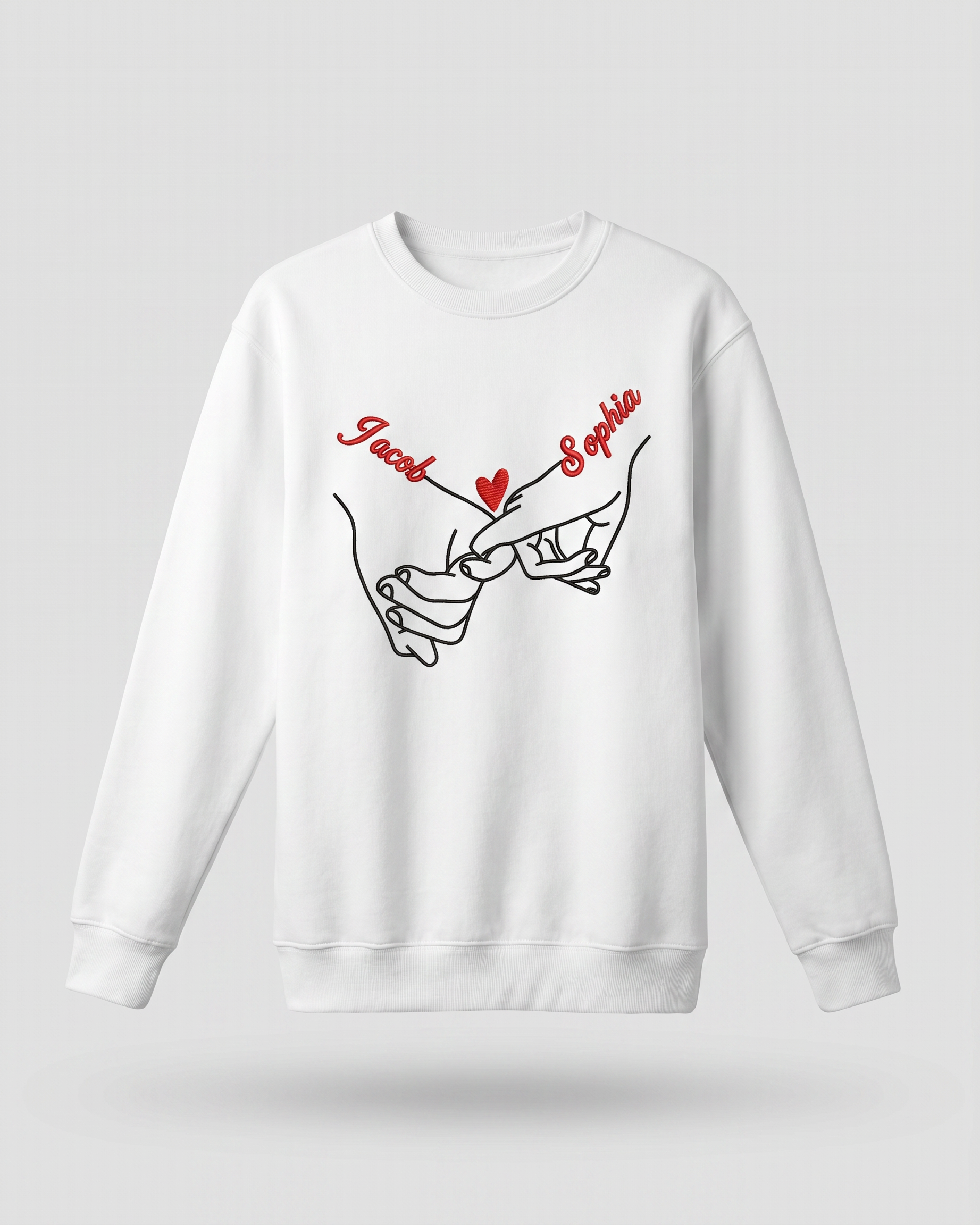 T-shirt couple personnalisé — mains liées & prénoms