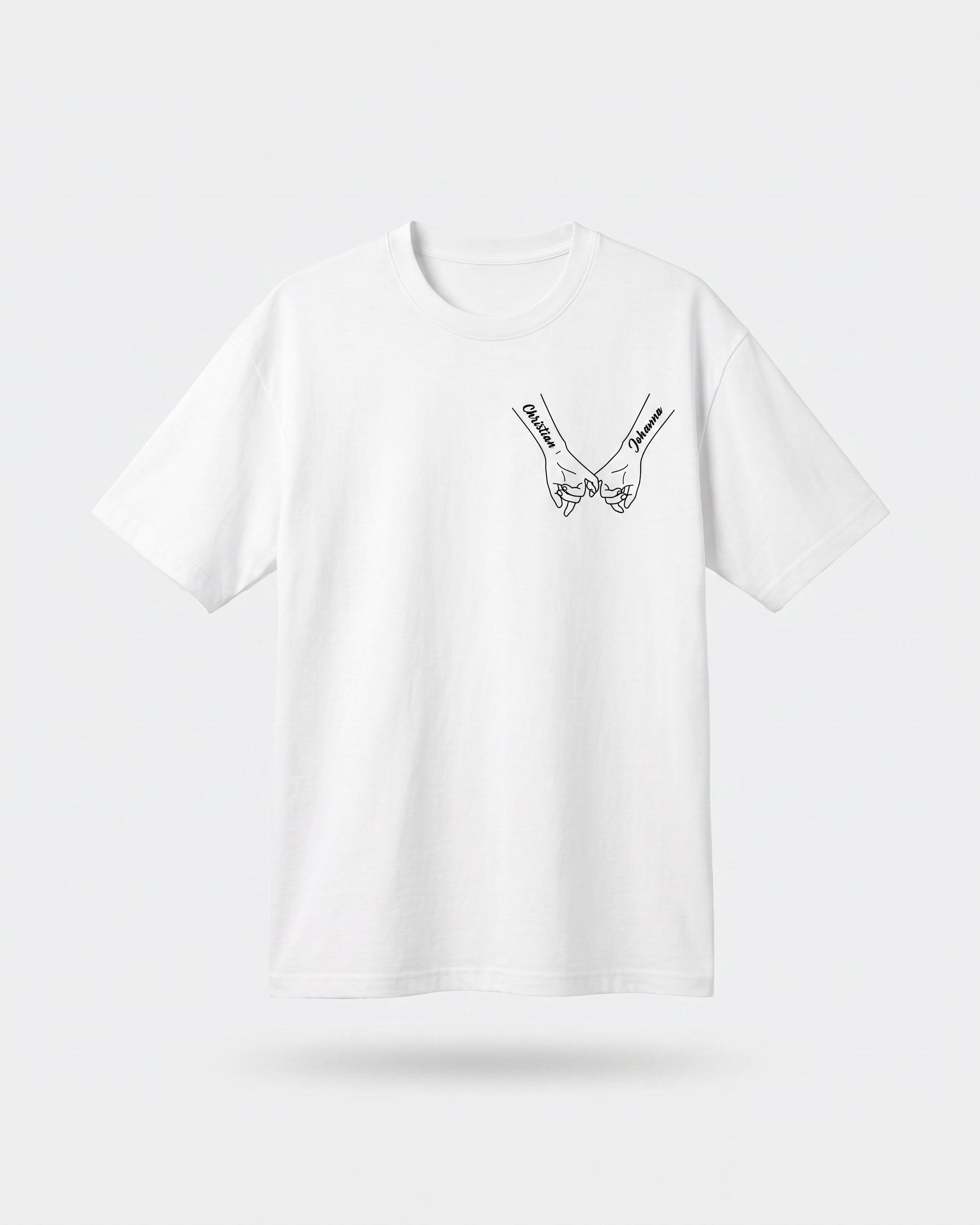 T-shirts couple assortis — mains & prénoms personnalisés