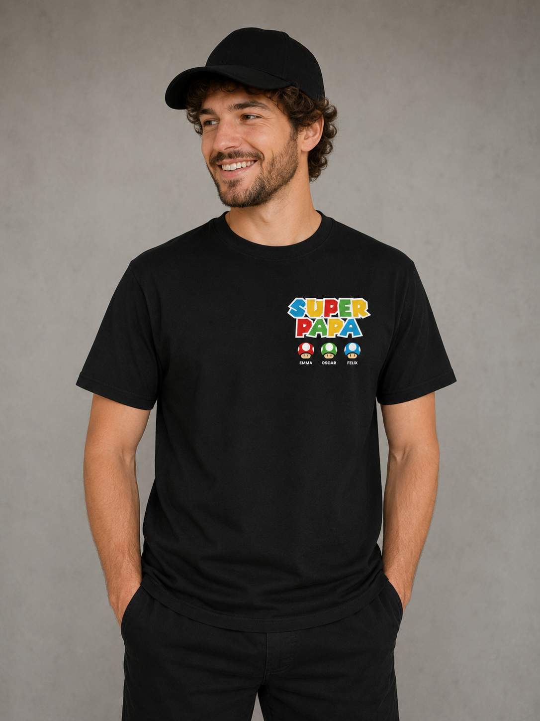 T-shirt papa personnalisé prénom enfants rétro — vue 1 (version précédente)