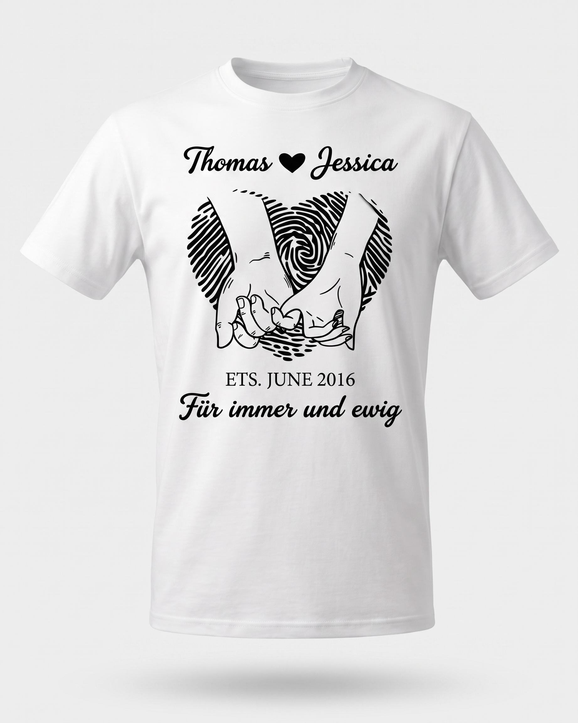 T-shirt couple personnalisé — votre photo & prénoms