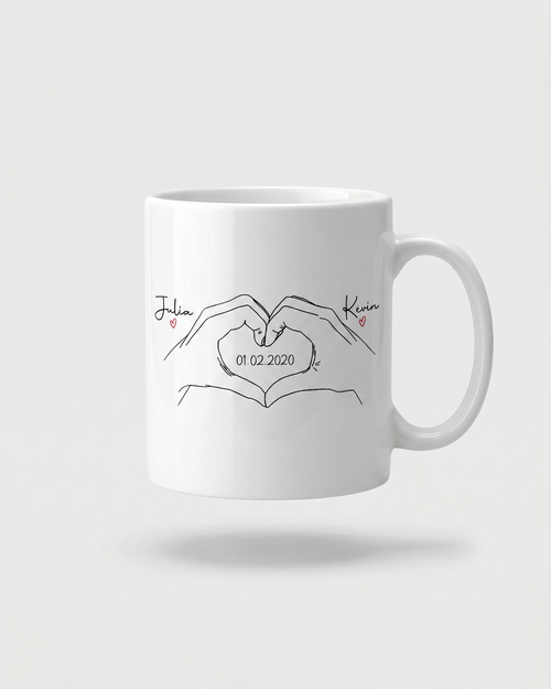1 Mug Couple - Mains en Cœur - Tasse en Céramique - Idée Cadeau Saint-Valentin Prénom Personnalisable - Amoureux Cœurs Amour · Mug #-1