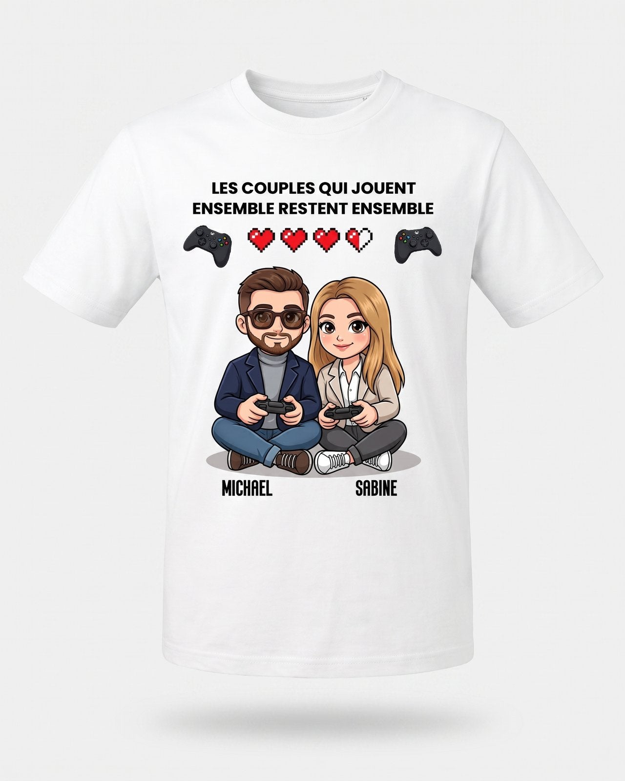 T-shirt couple gamer personnalisé — vos pseudos — vue 2