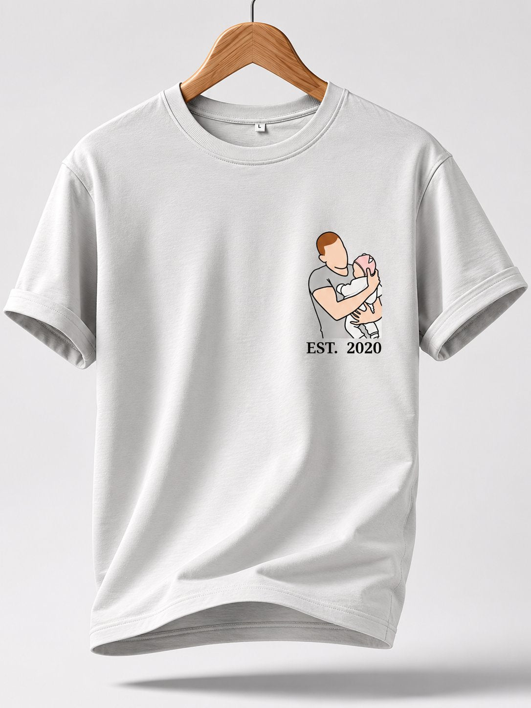 T-shirt Papa Est. Portrait personnalisé date enfants