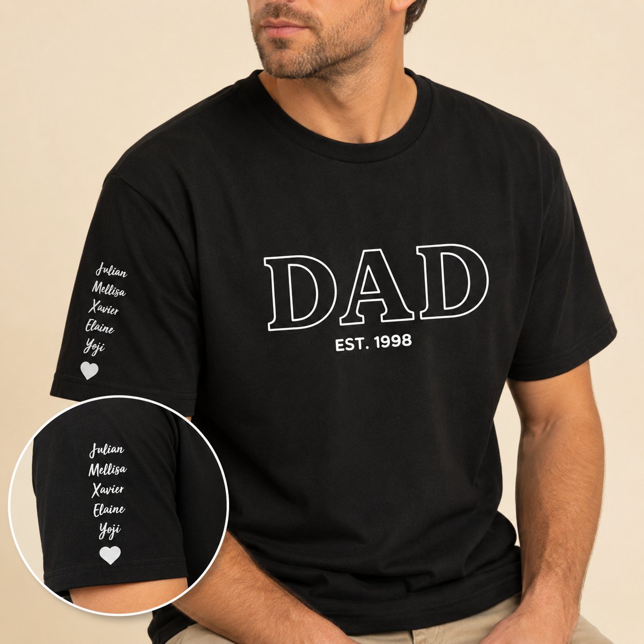 T-shirt DAD personnalisé prénom enfants brodé manche — vue 2
