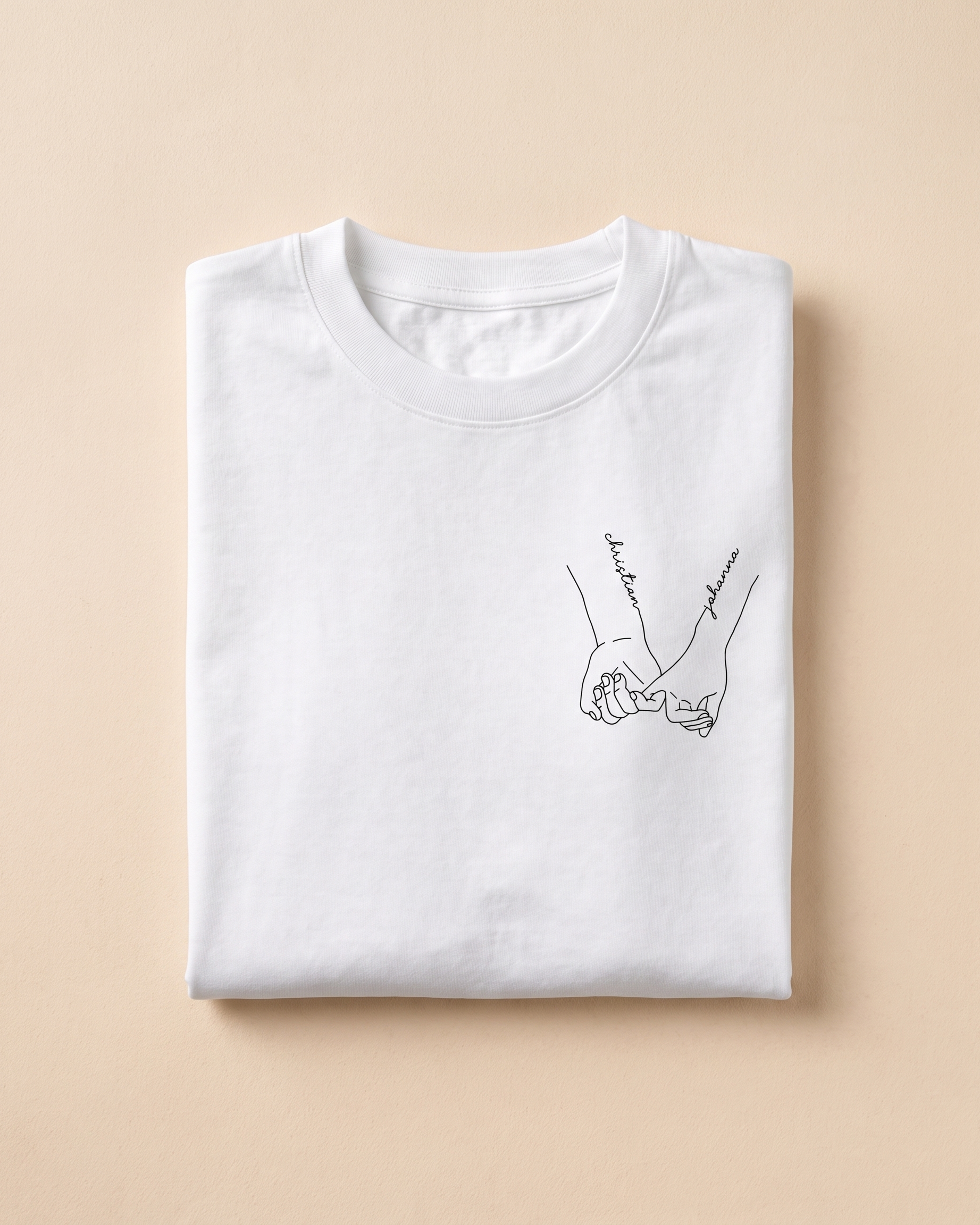 T-shirts couple assortis — mains & prénoms personnalisés