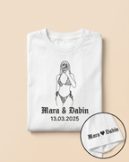 T-shirt couple personnalisé — portrait & prénoms