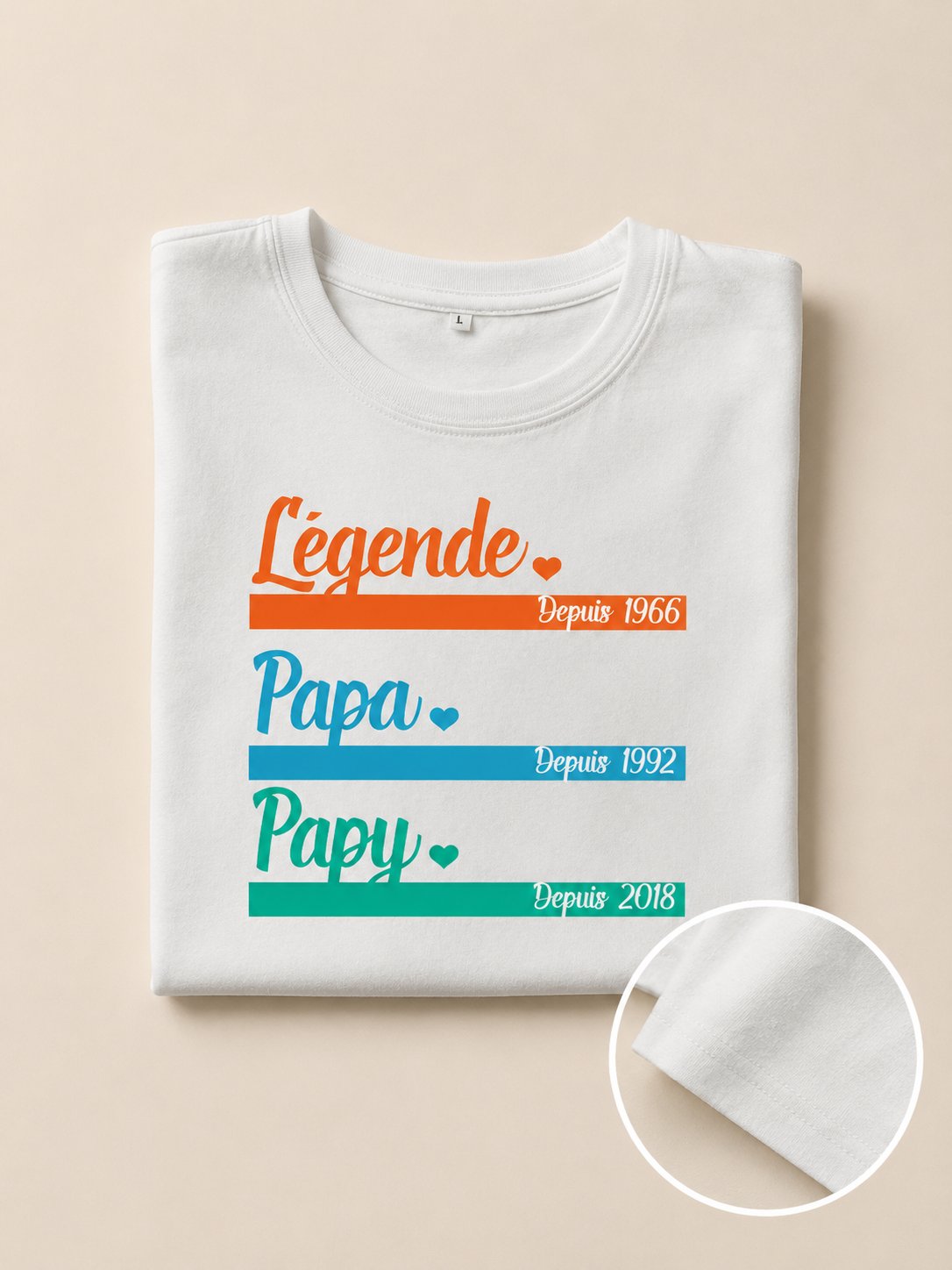 T-shirt Légende Papa Papi personnalisé date 2 générations — vue 3