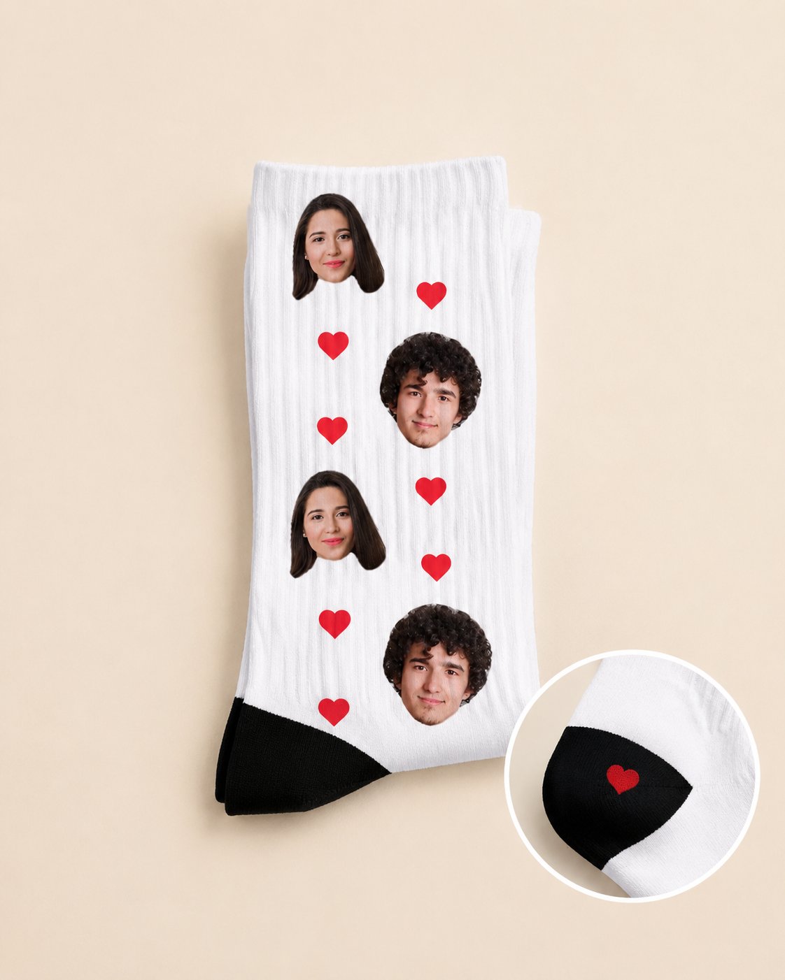Chaussettes Couple personnalisées visages prénoms unisexe — vue 2