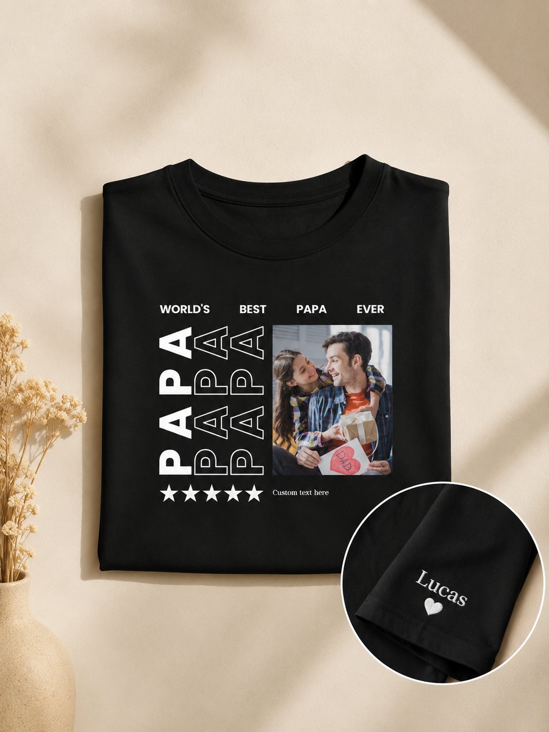 T-shirt World's Best Papa personnalisé photos famille France — vue 2 (version précédente)