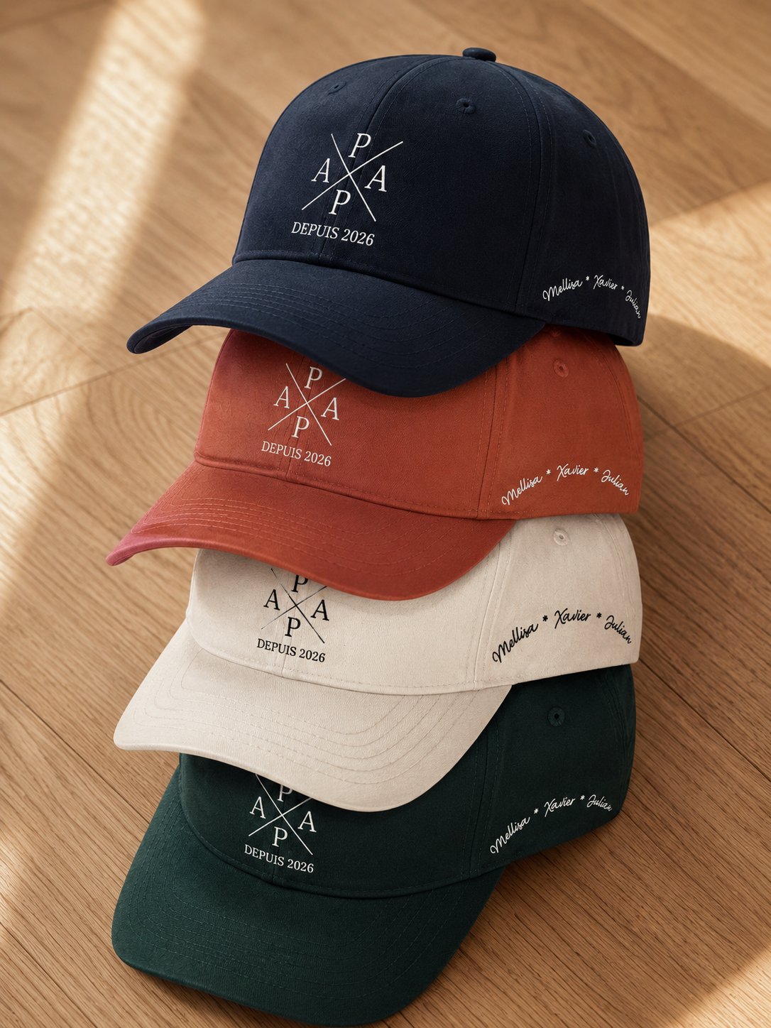 Casquette P A P A personnalisée date prénoms brodé France — vue 4