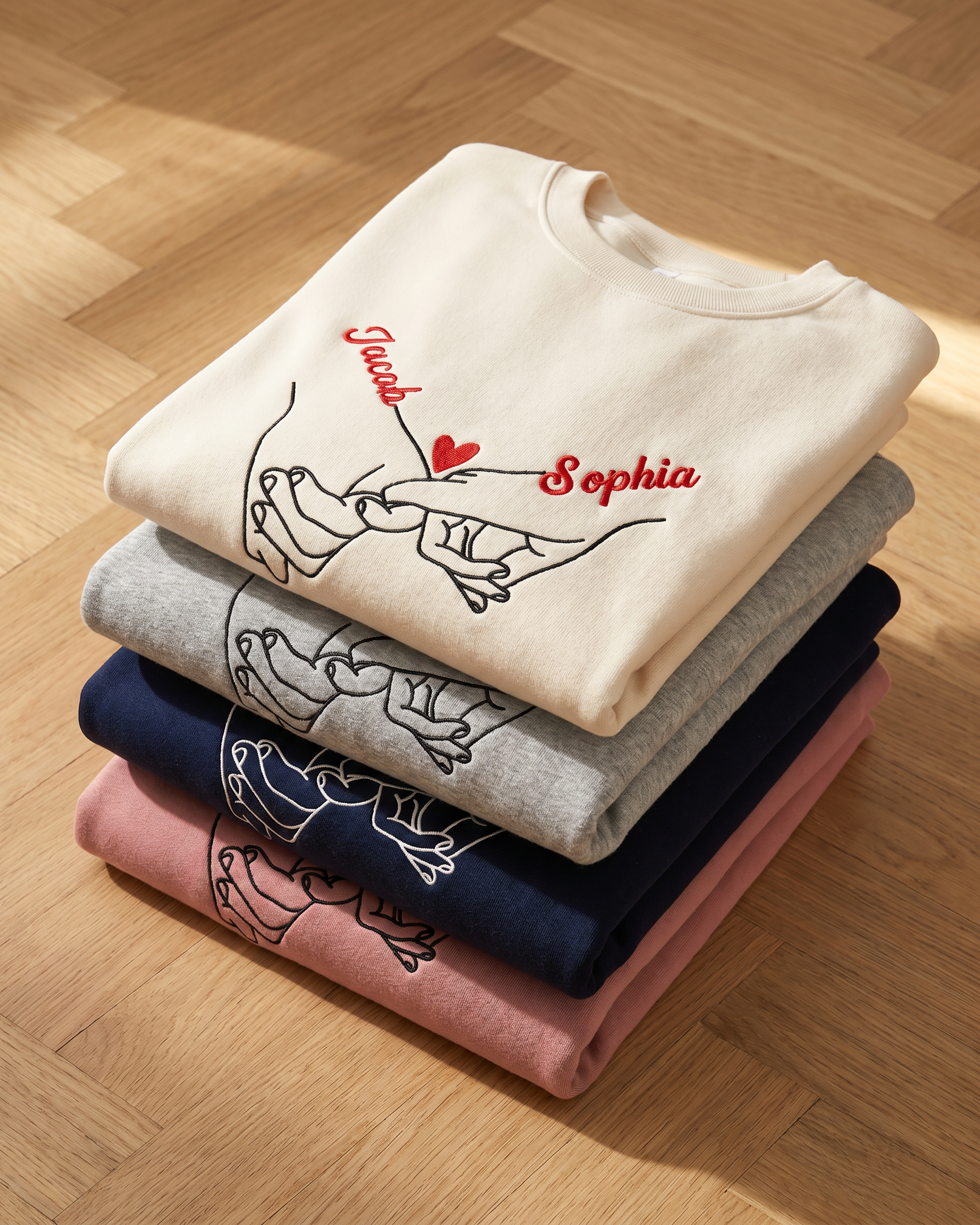 T-shirt couple personnalisé — mains liées & prénoms