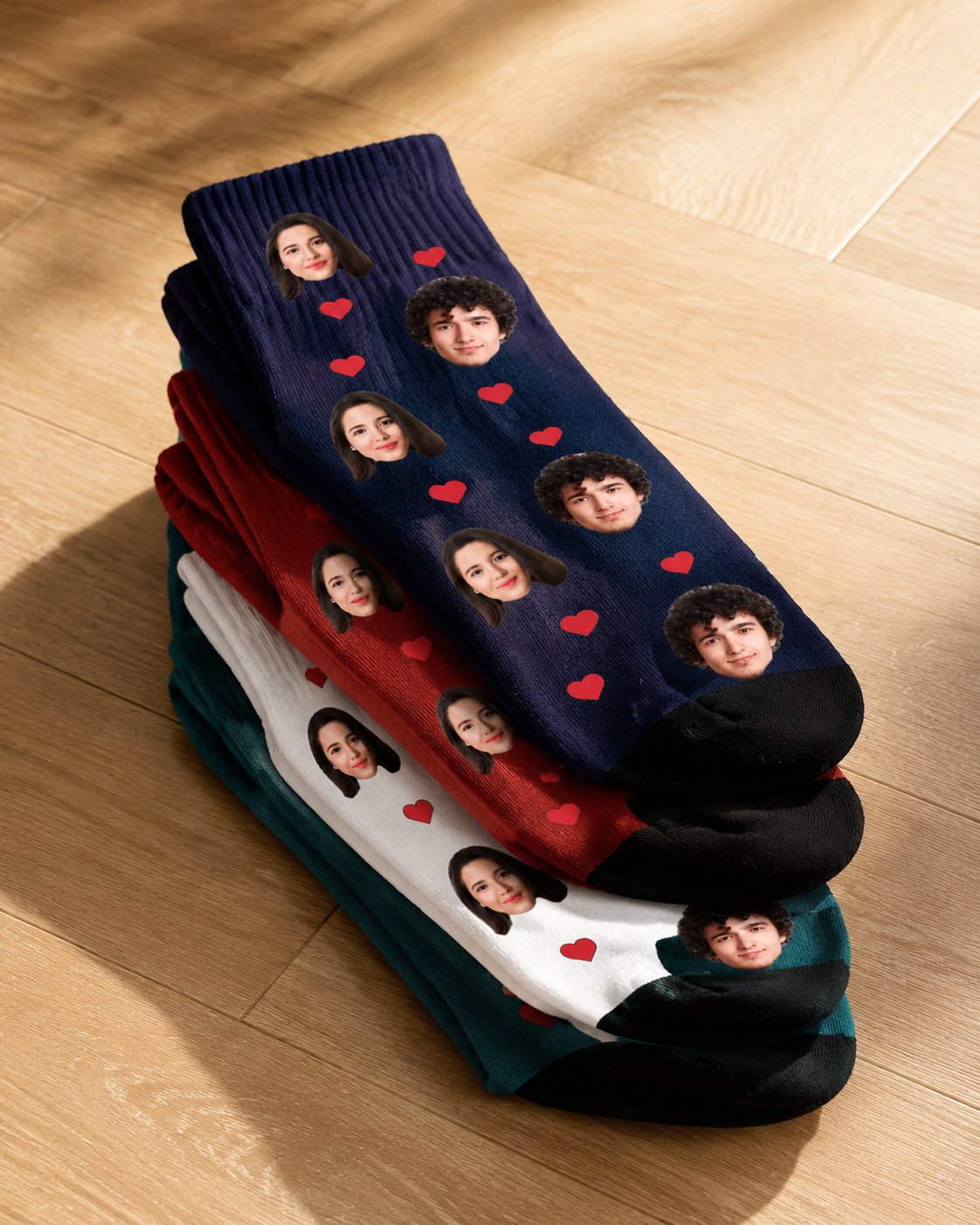 Chaussettes Couple personnalisées visages prénoms unisexe — vue 2 (version précédente)