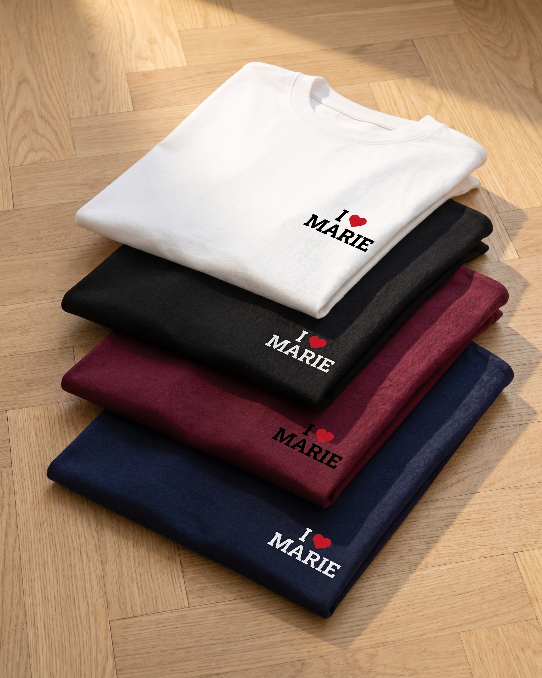 T-shirt I Love personnalisé – portrait & prénom – imprimé en France