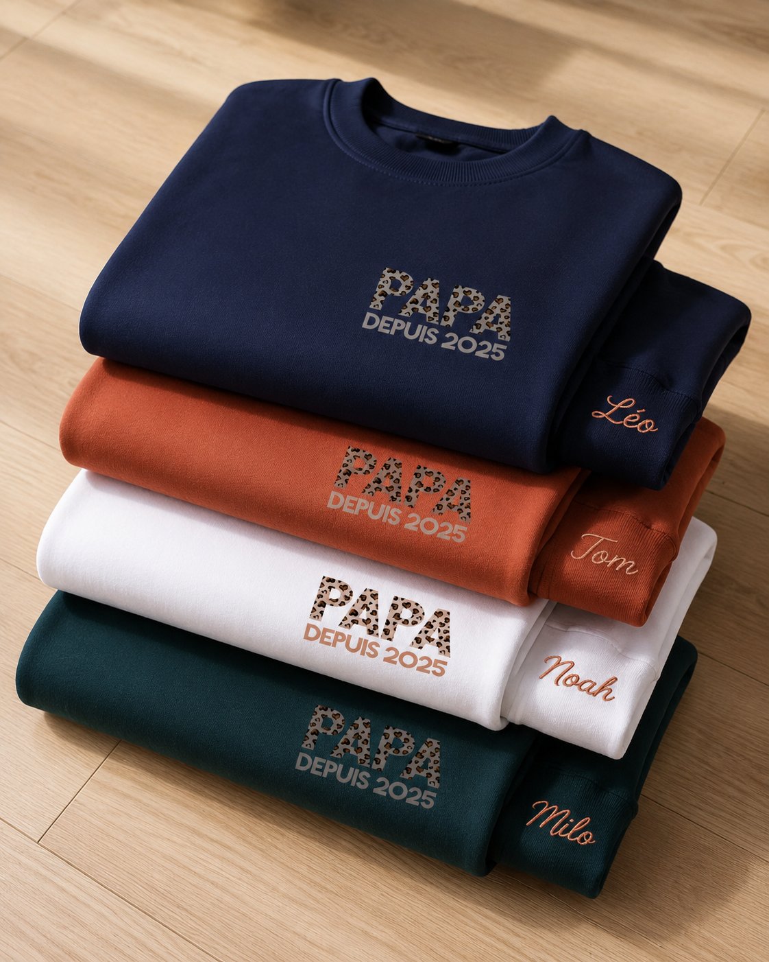 Sweat Papa léopard date personnalisé brodé France — vue 1 (version précédente)