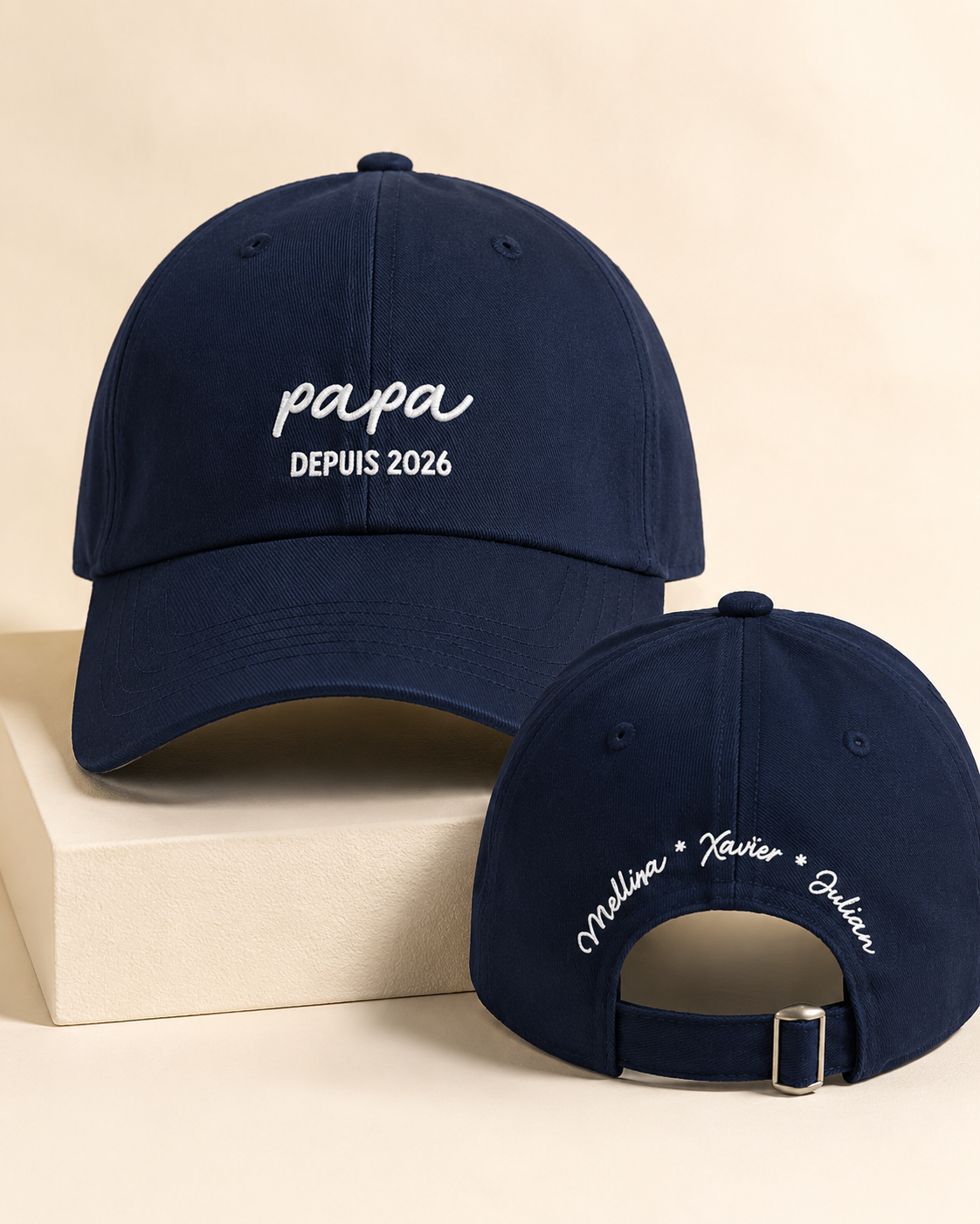 Casquette Papa brodée personnalisée – prénoms & année – brodée en France