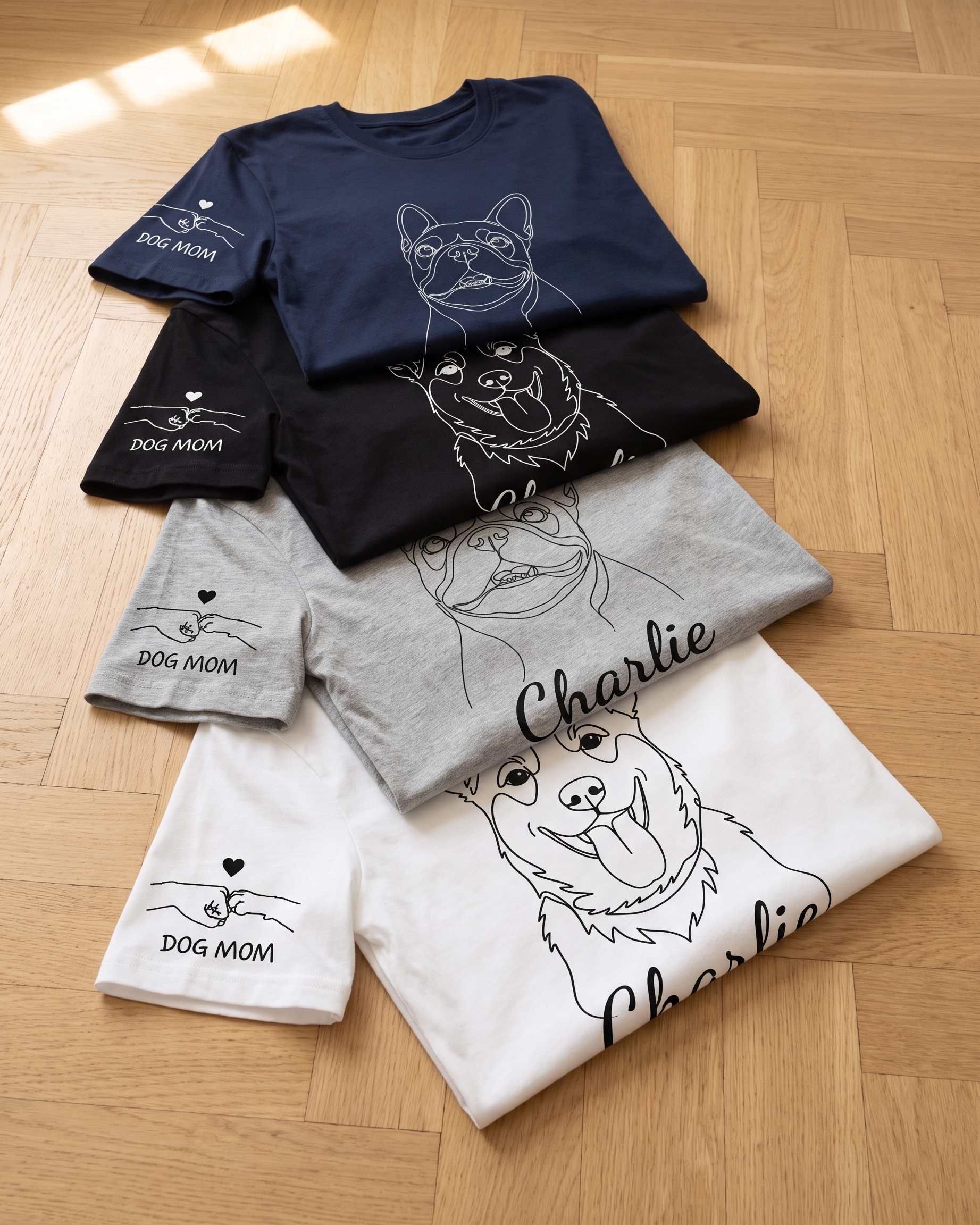 T-shirt personnalisé Dog Mama — impression sur manche - Blanc