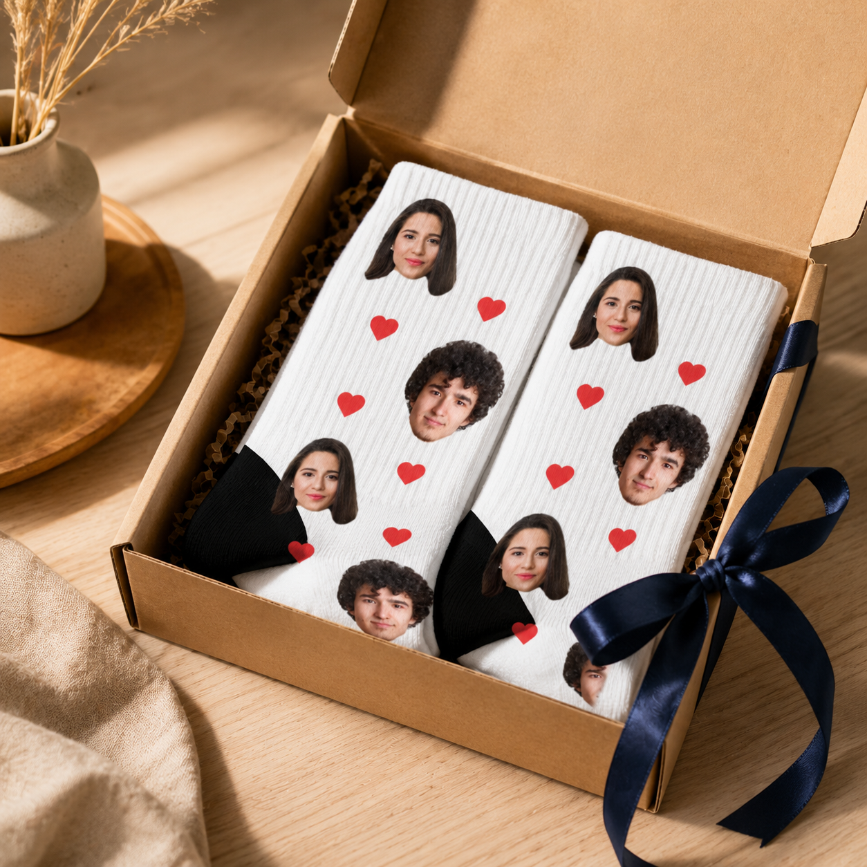 Chaussettes unisexe Couple de visages et picto personnalisés