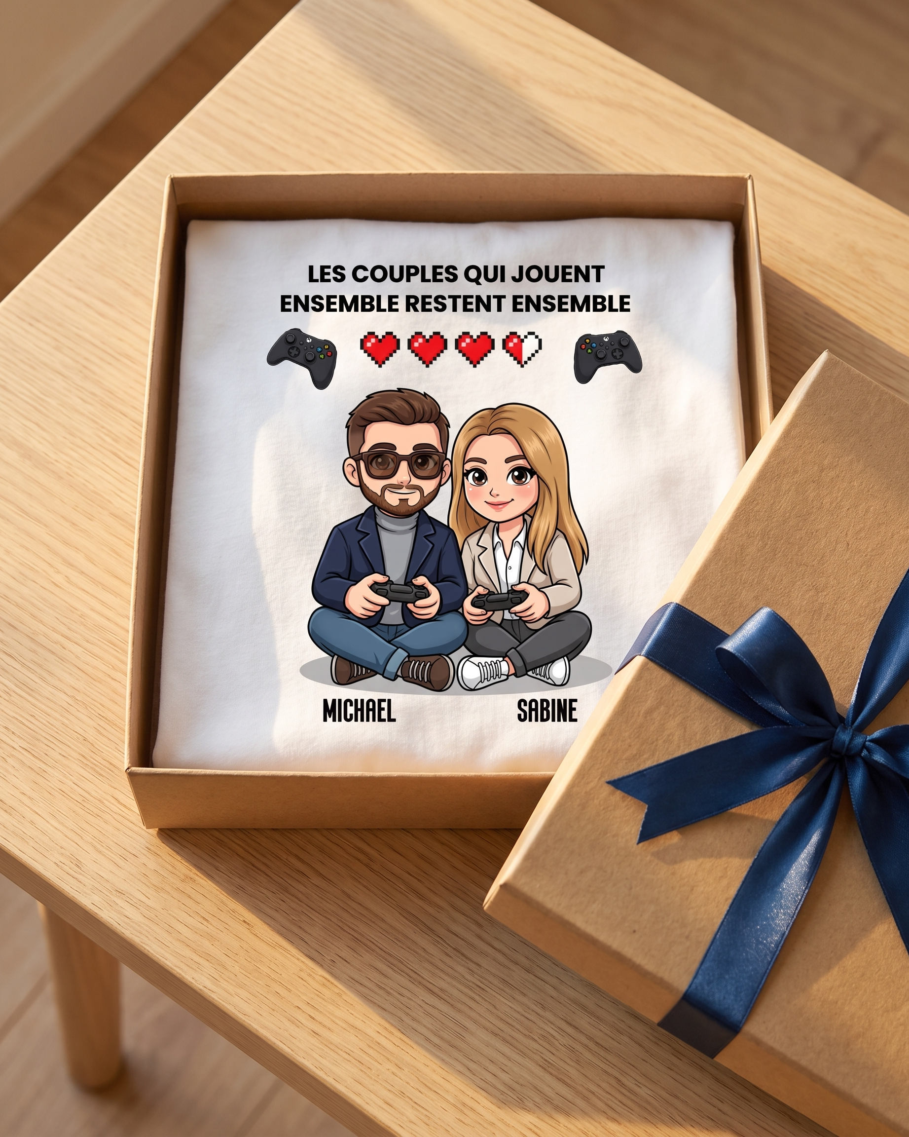T-shirt couple gamer personnalisé — vos pseudos